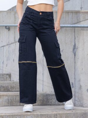 Artículo 647 || Wide Leg Negro Cargo Desmontable