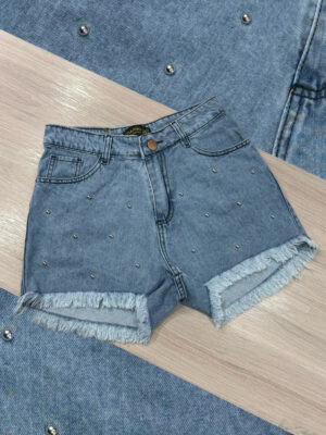 Artículo 078T || Short Azul Flecos con Tachas